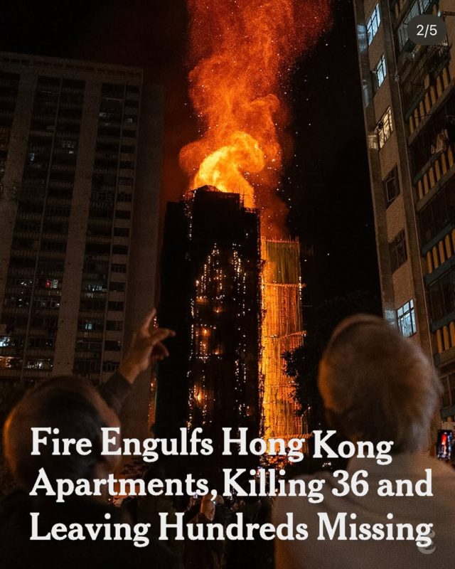 ภาพจากอินสตาแกรม Sho Shibuya เกี่ยวกับข่าว "โศกนาฏกรรมไฟไหม้อะพาร์ตเมนต์ 35 ชั้นในฮ่องกง"